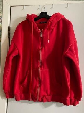 E FAN Red Zip-Up Hooded Sweatshirt heavy duty